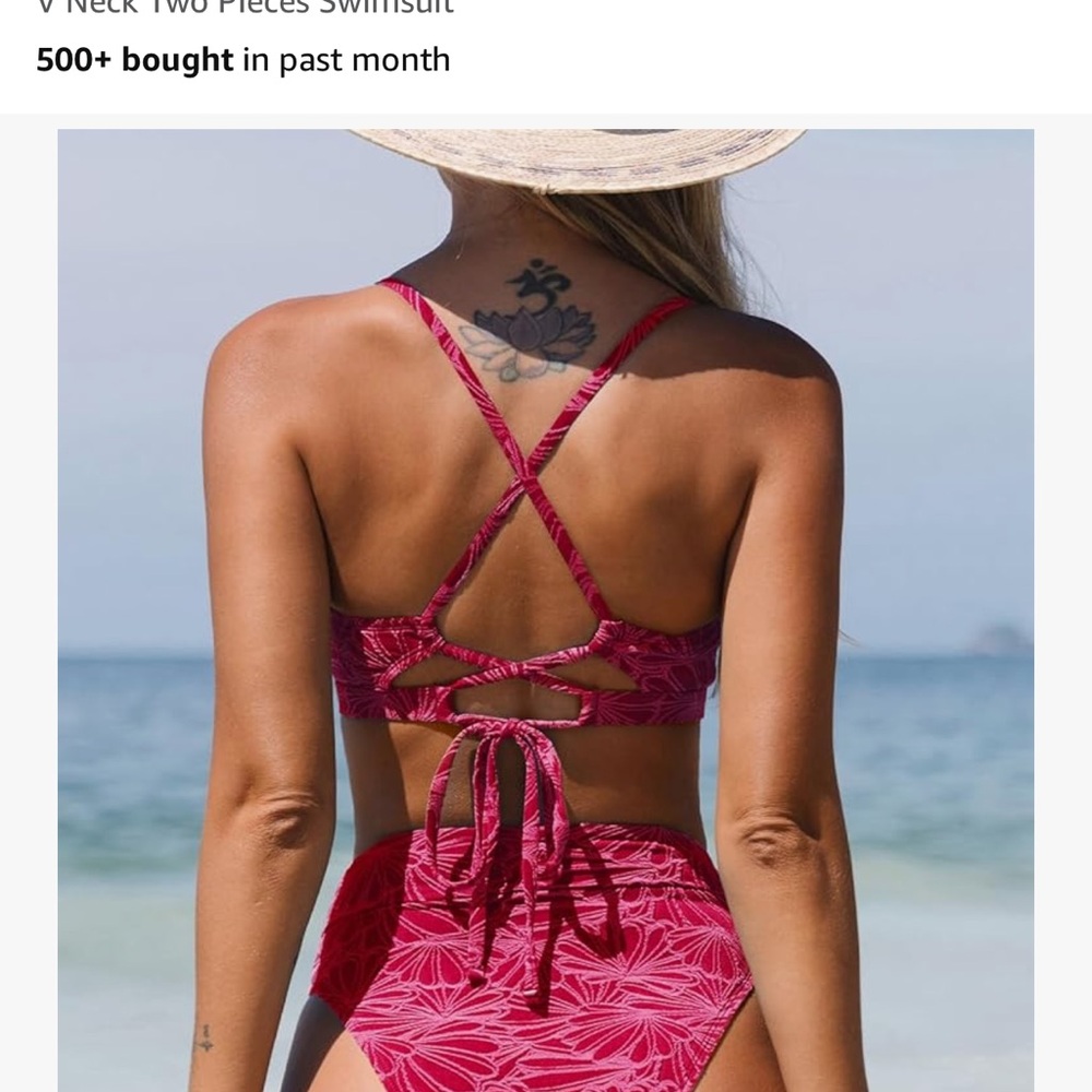 Cupshe V Neck Two Piece Bikini - Pink - Picture 5 of 6
